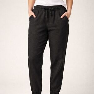 Denver Hayes Black Linen Blend Jogger Pants XL Elastic Waist Lightweight